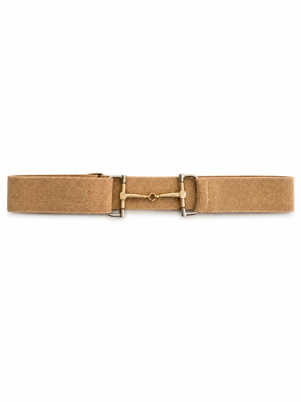 Elastic Tan Waist Belt with Gold Horsebit Accent